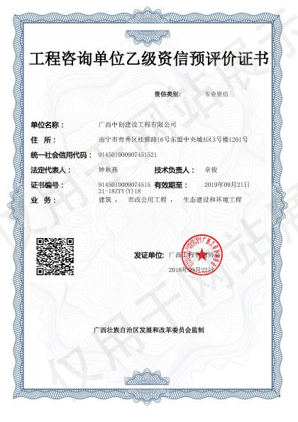工程咨詢單位資信預評價證書